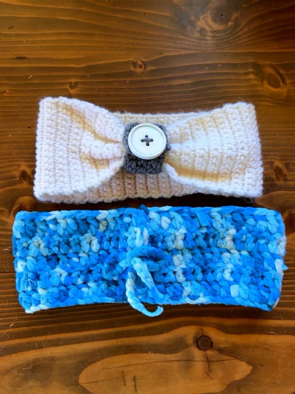 Handmade Crochet Ear Warmer Headband Bundle White Blue 2010s Y2K Cozy